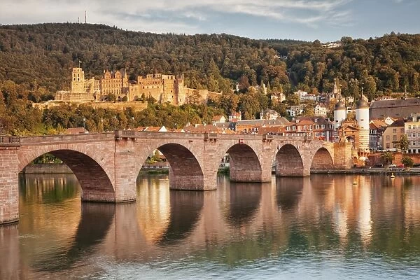 Old town with Karl-Theodor-Bridge (Old Bridge) and Castle, Neckar River, Heidelberg