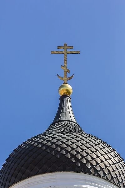 Orthodox church domed spires in the capital city of Tallinn, Estonia, Europe
