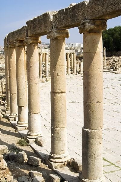 Oval Plaza with colonnade and ionic columns, Jerash (Gerasa), a Roman Decapolis City