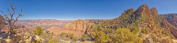 Panorama view of Grand Canyon from the bow of the Sinking Ship rock formation