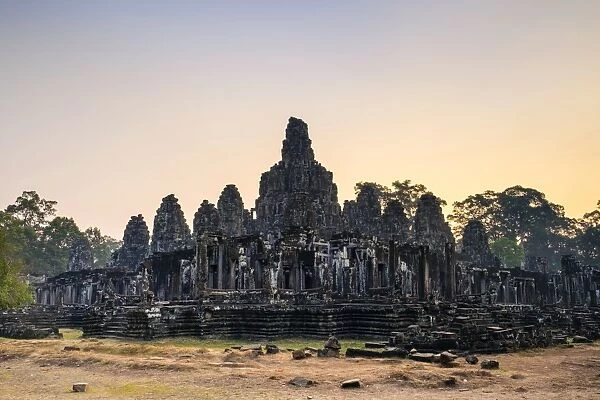Prasat Bayon temple ruins at sunrise, Angkor Thom, UNESCO World Heritage Site, Siem Reap Province