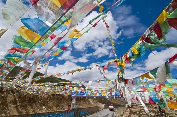 Prayer flags crossing the Friendship Highway between Lhasa and Kathmandu