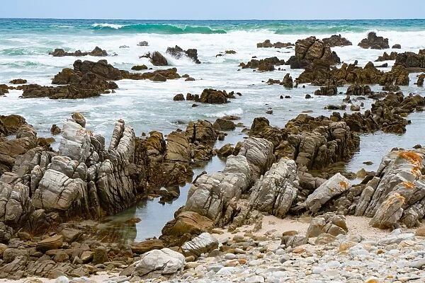 Rocks and bay at the southernmost tip of Africa, Cape Agulhas, Western Cape, South Africa