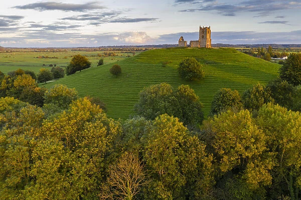 The ruins of St. Michaels Church on Burrow Mump in Somerset, England, United Kingdom