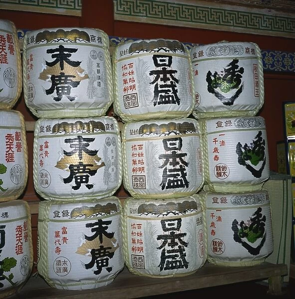 Sake drums, Tosho-gu Shrine, Nikko, Honshu, Japan, Asia