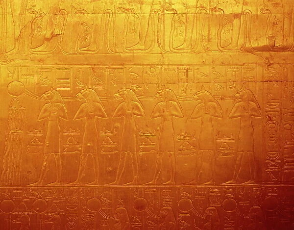 Detail of Sekhmet freize on shrine of Tutankhamun, Cairo Museum, Egypt