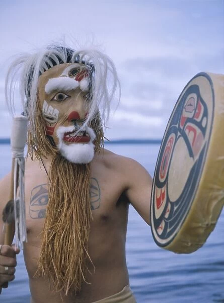 Shaman mask, Queen Charlotte Islands, British Columbia (B. C. ), Canada, North America