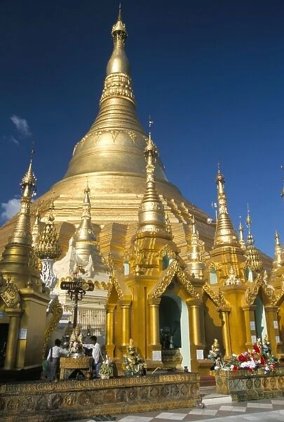 Shwedagon Paya (Shwe Dagon Pagoda), Buddhist temple, golden zedi (stupa) in paya compound