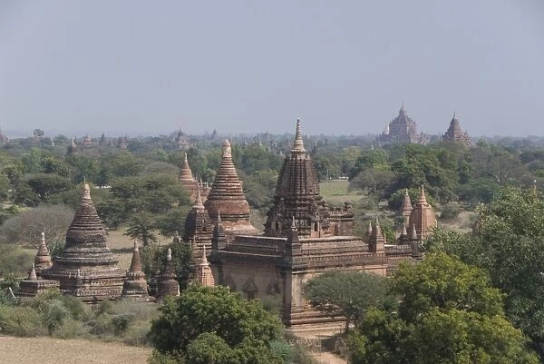 Small temples near the Shwesandaw Paya in foreground, Bagan (Pagan), Myanmar (Burma), Asia