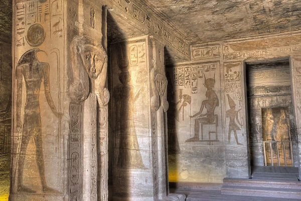 Square Pillars, Goddess Hathor head, Temple of Hathor and Nefertari