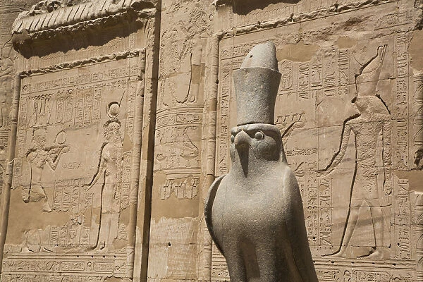 Statue of Falcon, Front of First Pylon, Temple of Horus, Edfu, Egypt, North Africa