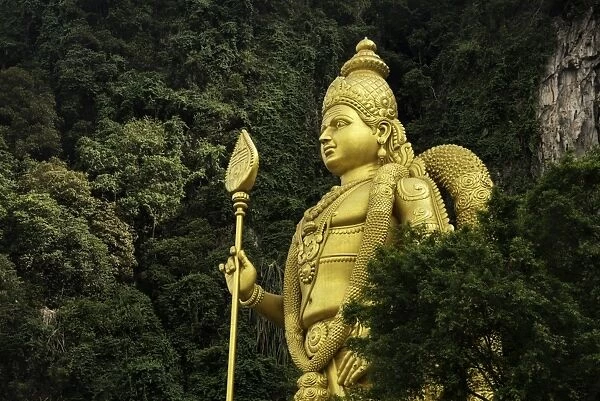 Statue of Hindu God, Lord Muruganat, at the entrance to the Batu Caves, Gombak, Malaysia