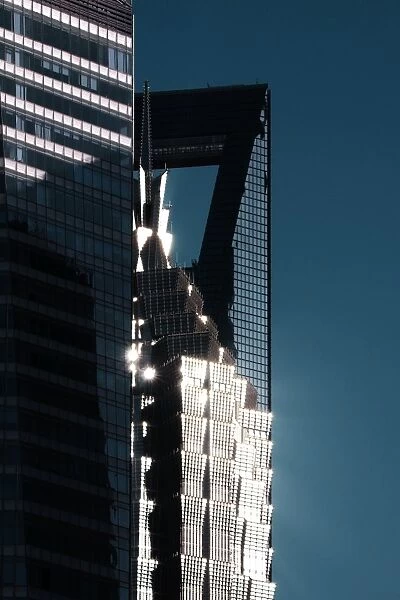 Sunlight reflected off skyscrapers in Pudong district, Shanghai, China, Asia