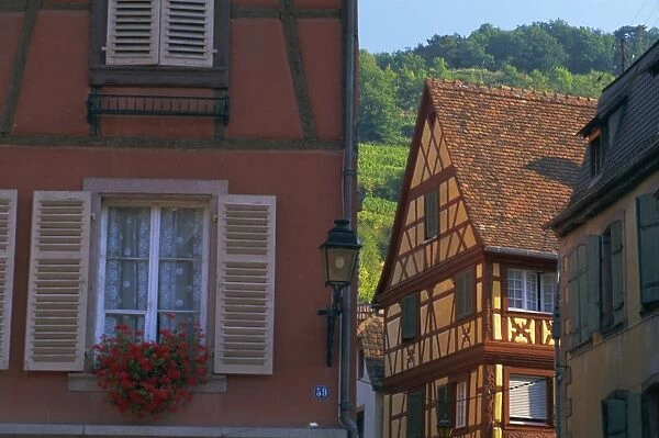 Timbered houses, Kaysersberg, Haut-Rhin, Alsace, France, Europe
