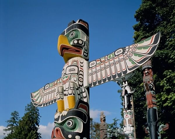 Totem poles, Vancouver, British Columbia (B. C. ), Canada, North America