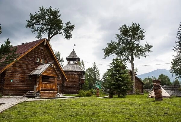 Traditional rebuilt houses in the Ewenen Museum in Esso, Kamchatka, Russia, Eurasia