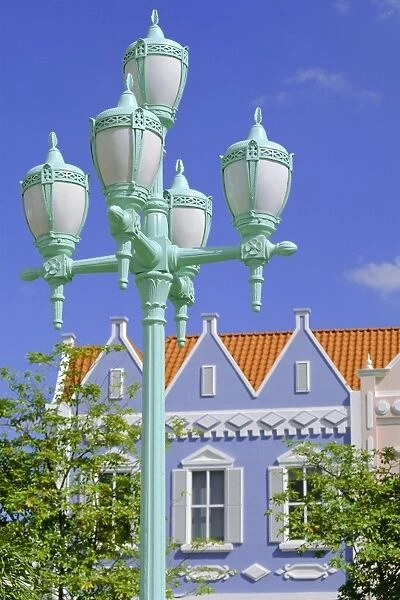 Typical pastel shades on mock Dutch architecture, Aruba, Dutch Antilles