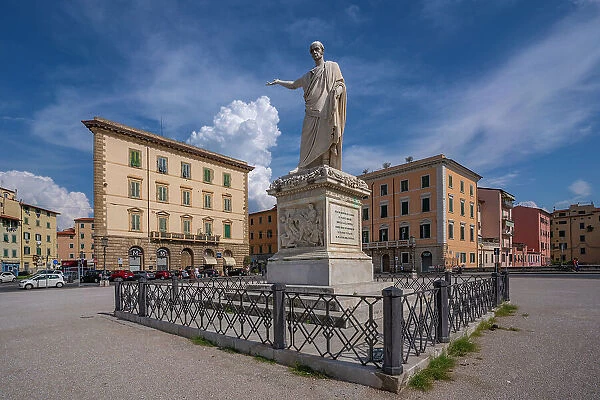 View of Ferdinando III statue in Piazza della Repubblica, Livorno, Province of Livorno, Tuscany, Italy, Europe
