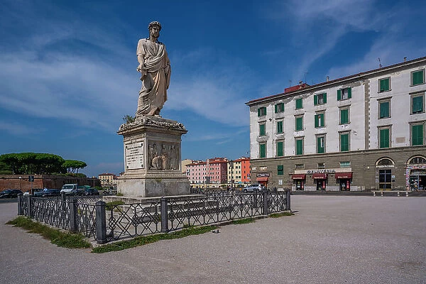 View of Leopoldo II statue in Piazza della Repubblica, Livorno, Province of Livorno, Tuscany, Italy, Europe