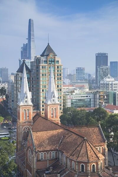 View of Notre Dame Cathedral and city skyline, Ho Chi Minh City, Vietnam, Indochina