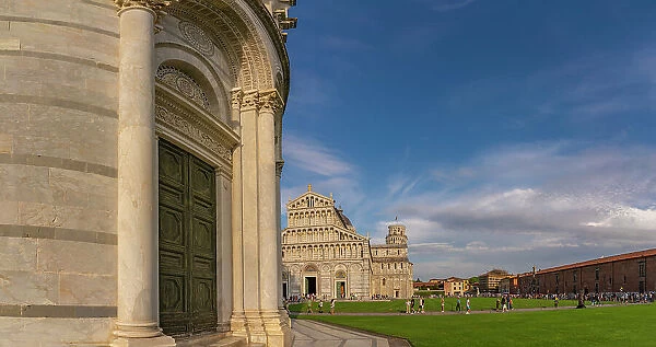 View of Pisa Cathedral and Leaning Tower of Pisa, UNESCO World Heritage Site, Pisa, Province of Pisa, Tuscany, Italy, Europe