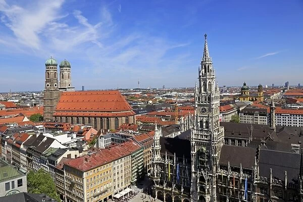 View from St. Peters Church down to Marienplatz Square, City Hall and Church of Our Lady