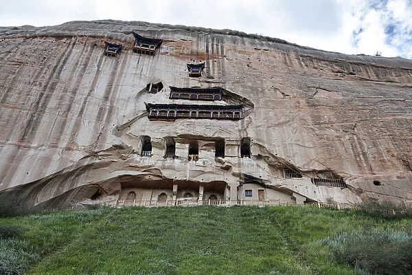 Front view of a temple hollowed in the mountain, Ganzu, China, Asia