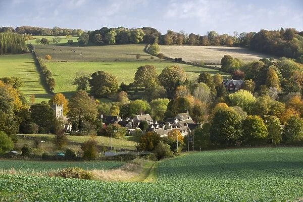 Village in autumn, Upper Slaughter, Cotswolds, Gloucestershire, England, United Kingdom, Europe