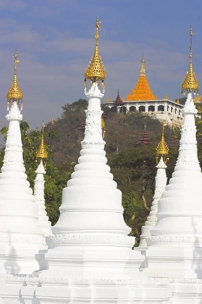 White stupas of Sandamani Paya, Mandalay, Myanmar (Burma), Asia