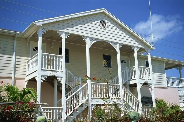 Wooden staircase to apartments, New Plymouth, Green Turtle Cay, Bahamas