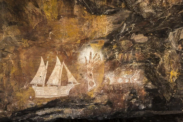 Aboriginal rock art by the late Jacob Nayinggul depicting a Maccassan ship