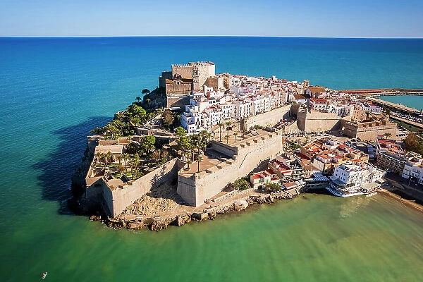 Aerial view of the old town, Peniscola, Valencian Community, Spain