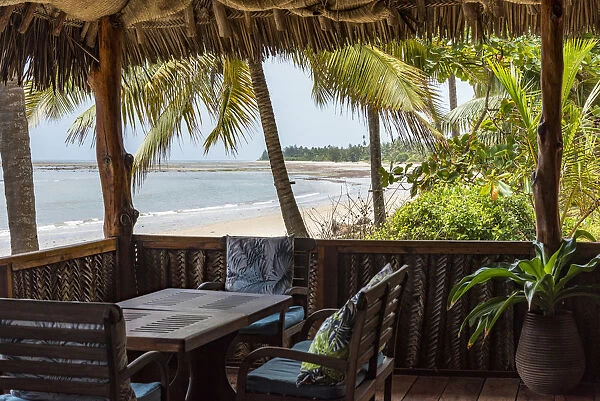 Africa, Tanzania, Tanga, Pangani. The tides Lodge, the lounge area by the ocean