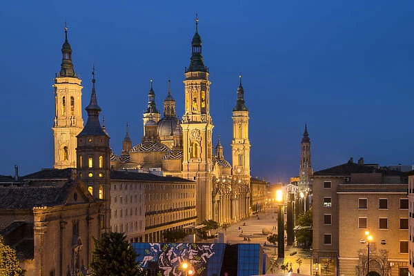 Basilica-Cathedral of Our Lady of the Pillar at Twilight, Zaragoza, Spain