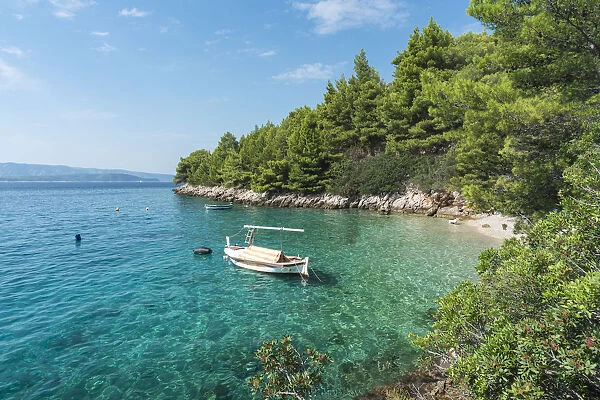 Boats at Dracheva beach, in summer. Murvica, Bol, Brac island, Split - Dalmatia county