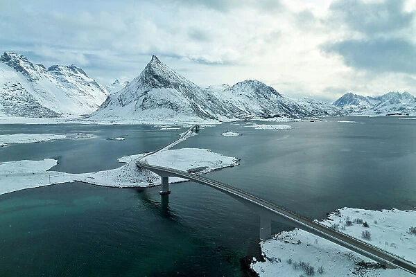 Bridge connecting Fredvang at Ramberg, Lofoten island, Norway