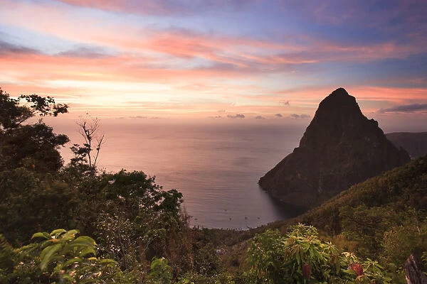 Caribbean, St Lucia, Petit Piton and Anse des Pitons Beach