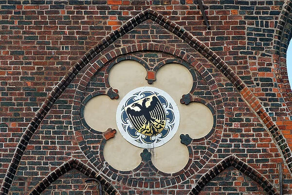 Coat of arms detail on town hall of Lubeck, UNESCO, Schleswig-Holstein, Germany