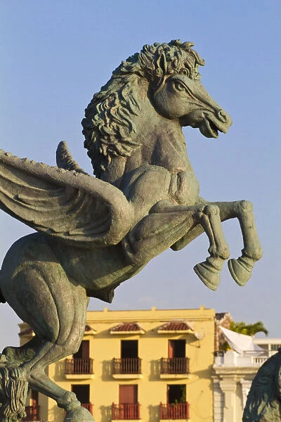 Colombia, Bolivar, Cartagena De Indias, Plaza de la Paz, Los Pegasos statue