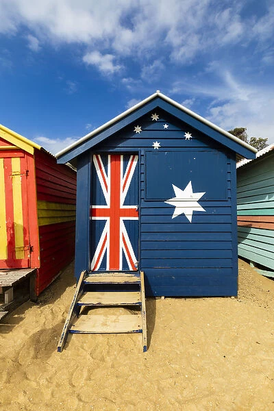 The colourful Brighton Bathing Boxes located on Middle Brighton Beach, Brighton
