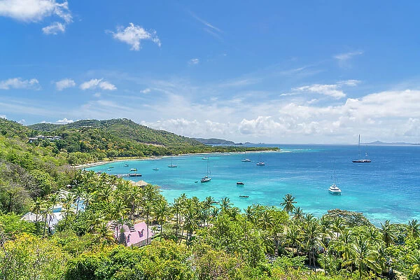 Elevated view over Britania Bay, Mustique, Grenadines, Saint Vincent and the Grenadines Islands, Caribbean