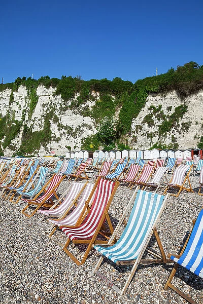 England, Devon, Beer, Deckchairs on Beach