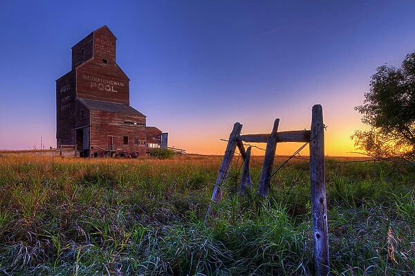 Grain elevator at dawn in ghost town, Bents, Saskatchewan, Canada Bents, Saskatchewan, Canada