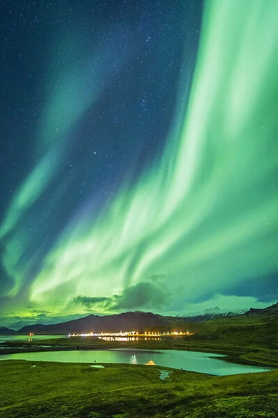 Grundafjordur, Snaefellsness peninsula, Western Iceland. Stars and the northern lights