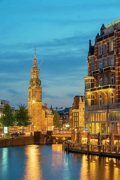 Munttoren tower at twilight, Amsterdam, Netherlands