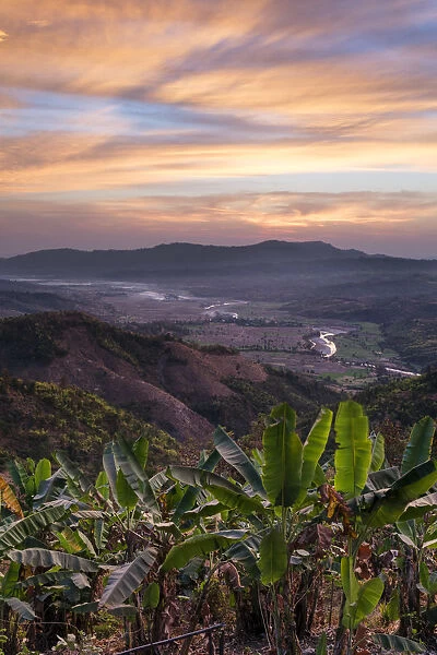 Myanmar, Chin State. Landscape at sunrise near Mindat