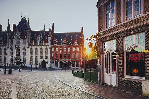 Old Market Square empty at sunrise, Belgium