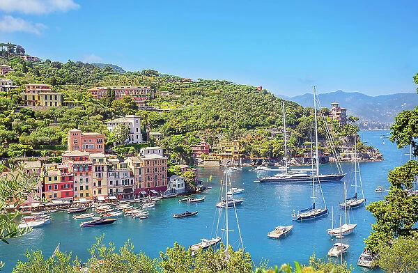 Portofino harbour, top view, Portofino, Liguria, Italy