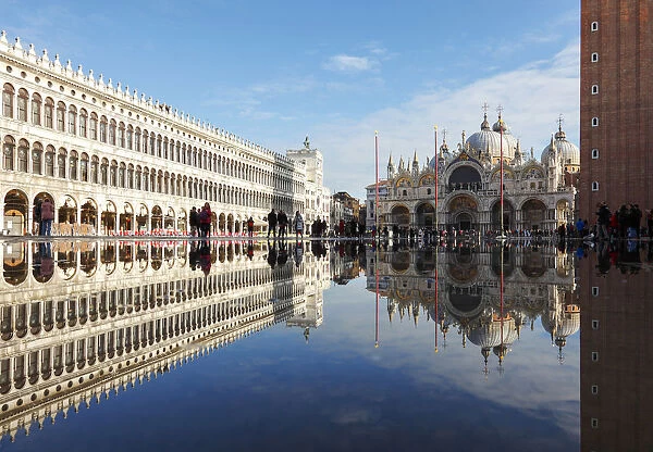 Procuratie Vecchie, Basilica di San Marco and Clocktower are Reflected in the High Water
