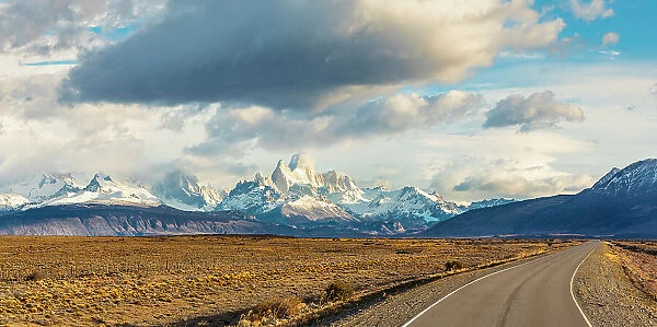 The road to El Chalten with Fitz Roy in the background, Santa Cruz, Argentina